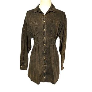 HYFVE LONG SLEEVE DENIM SHIRT DRESS 100% cotton stone washed brown size S (1782)